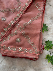 Peach Pink Cosmos Tissue Silk Saree