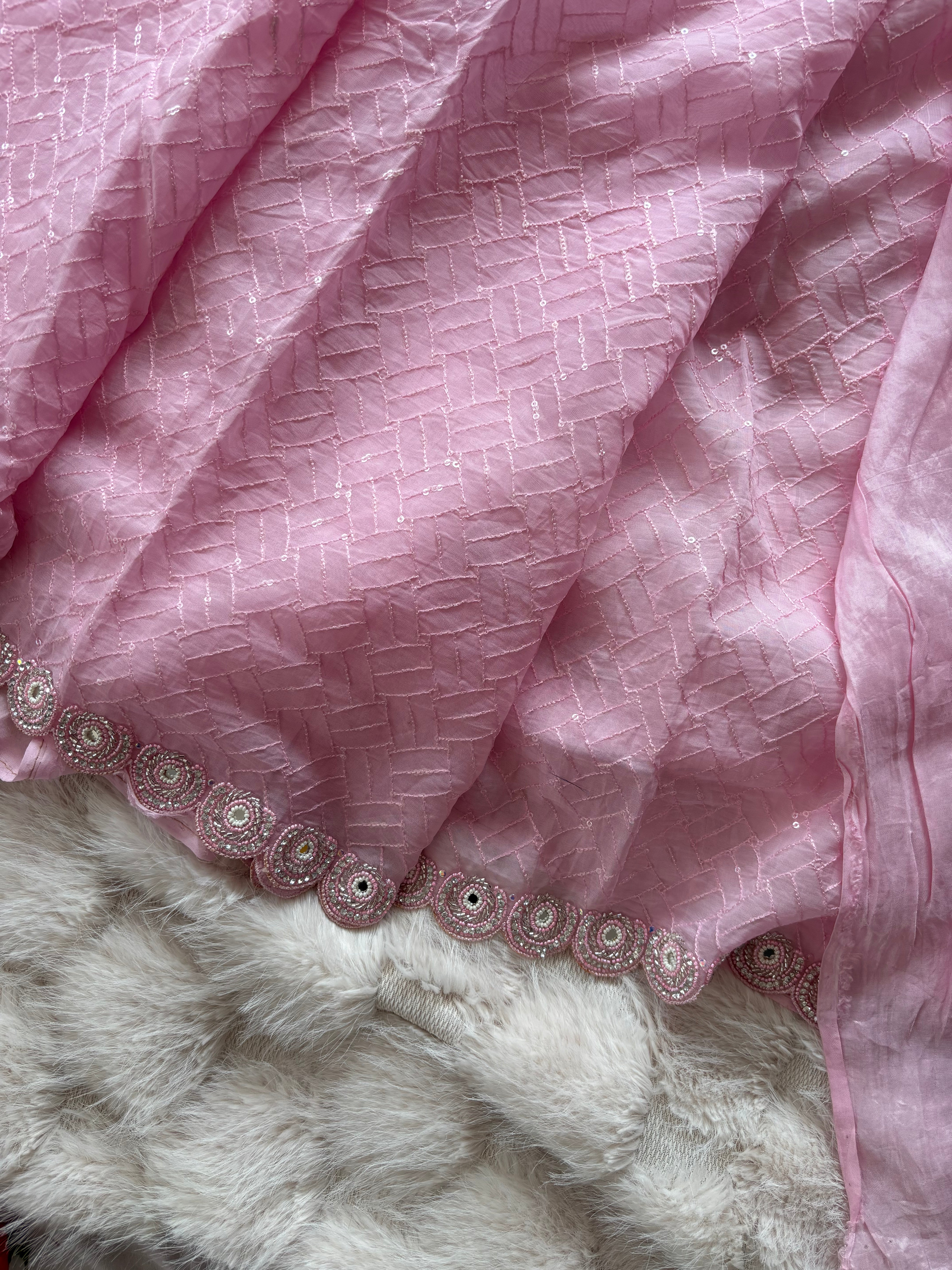 Soft Pink Glass Organza Saree