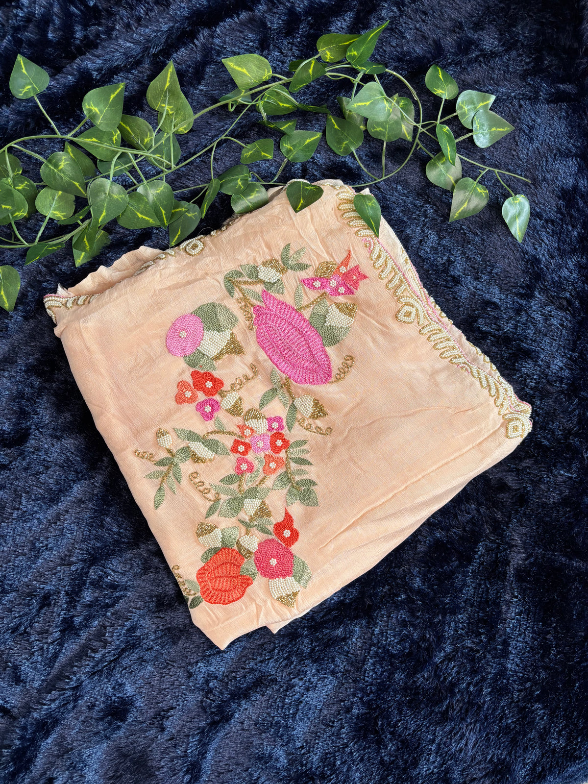 Soft Peach Crepe Chinon Saree