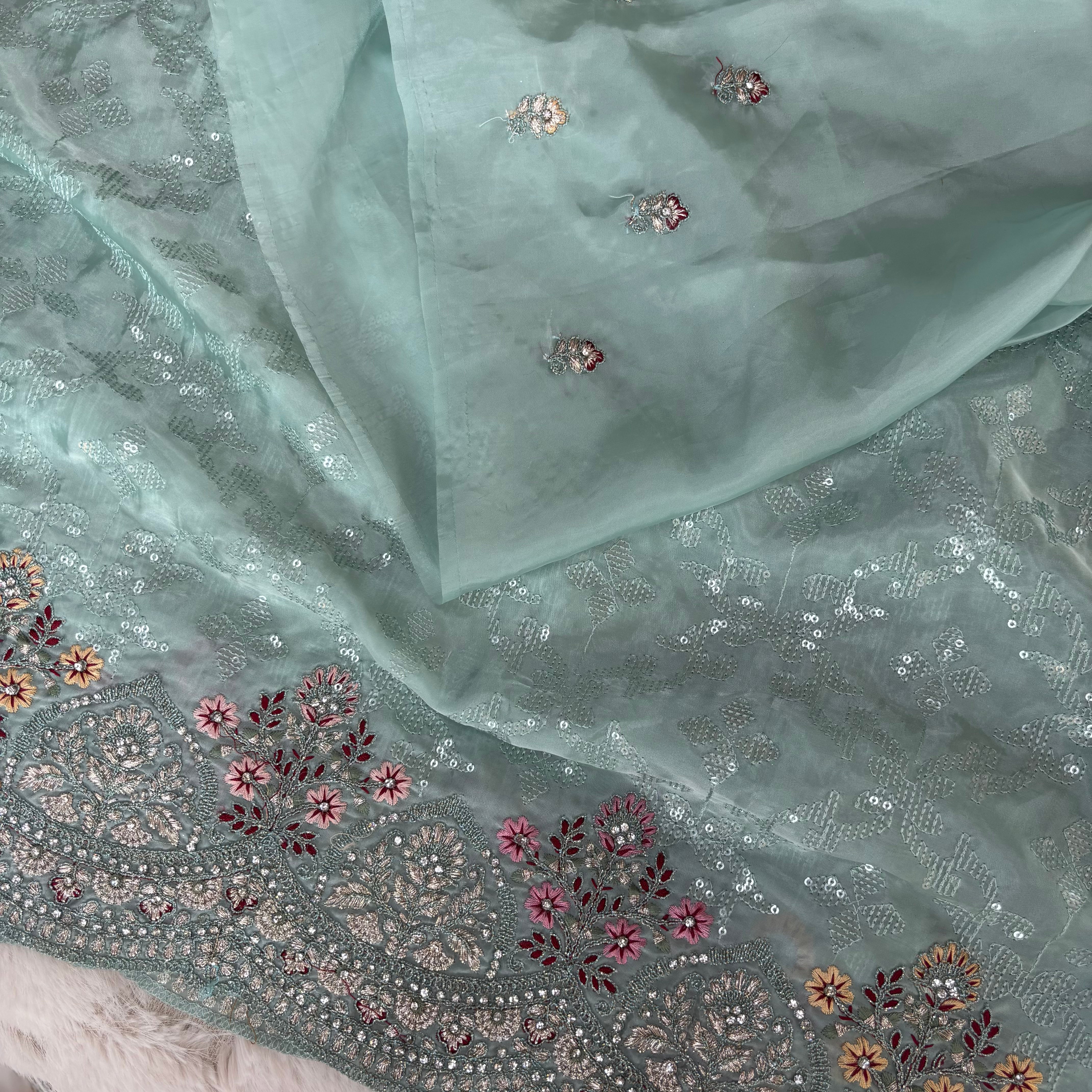 Soft Teal Blue Premium Aputi Silk Saree